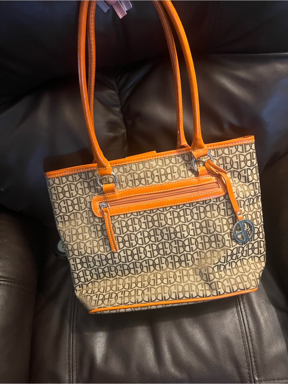 Monogram Canvas Tote with Orange Trim